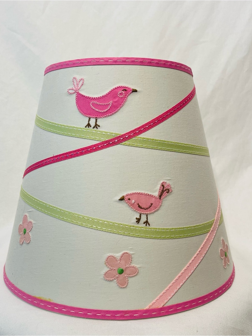 GEENNY Pink Bird & Flower Embroidered Nursery Lamp Shade
